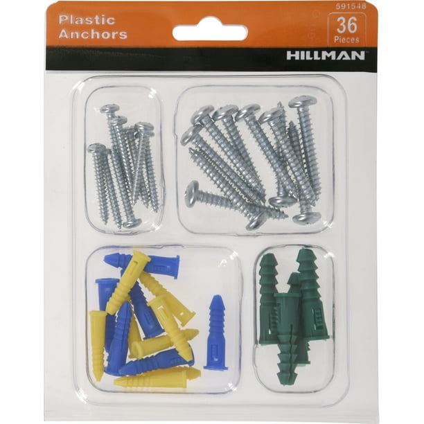 6# 1-1/8 Plastic Drywall Wall Anchor Screws Assortment Kit with Hollow-Wall Anchors with Self Tapping Screws Plastic Self Drilling 40 pcs 